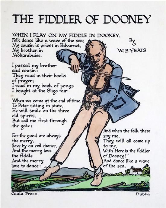 After Jack Butler Yeats (1871-1957) Cuala Press; The Post Car, The Fiddler of Dooney and Evening 12 x 15in & 14.25 x 10.75in.